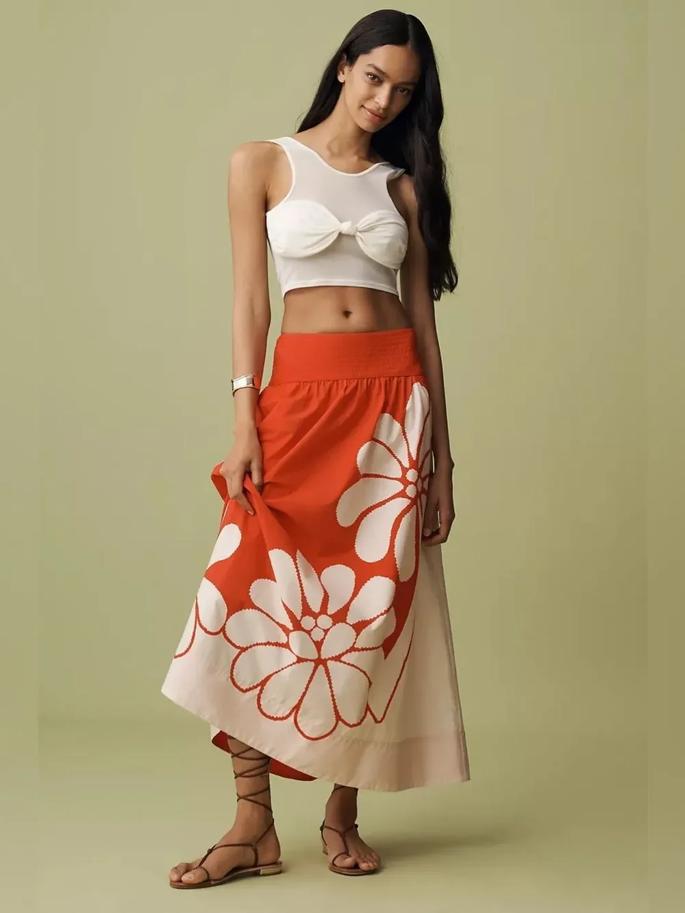 New Farm Rio x Anthropologie Printed Poplin Midi Skirt Size XL